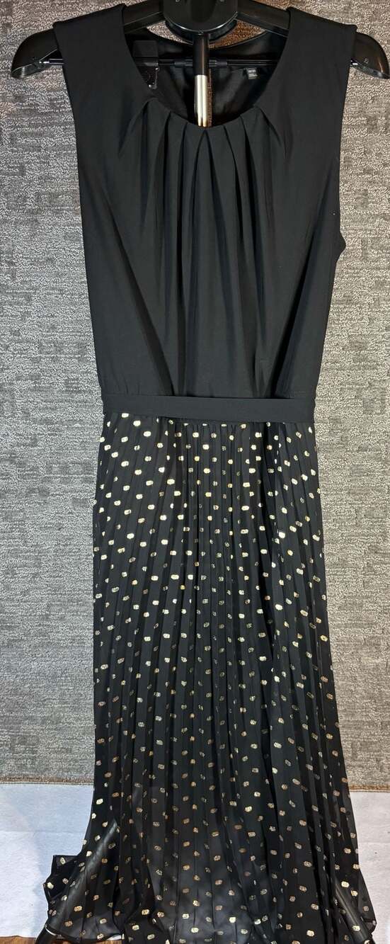 Lane‎ Bryant Sleeveless Pleated Midi Dress with Gold Foil Polka Dots